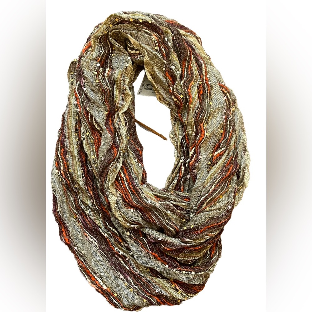 Neutral Taupe Infinity Scarf with Rust and Gold Accents - Picture 8 of 8